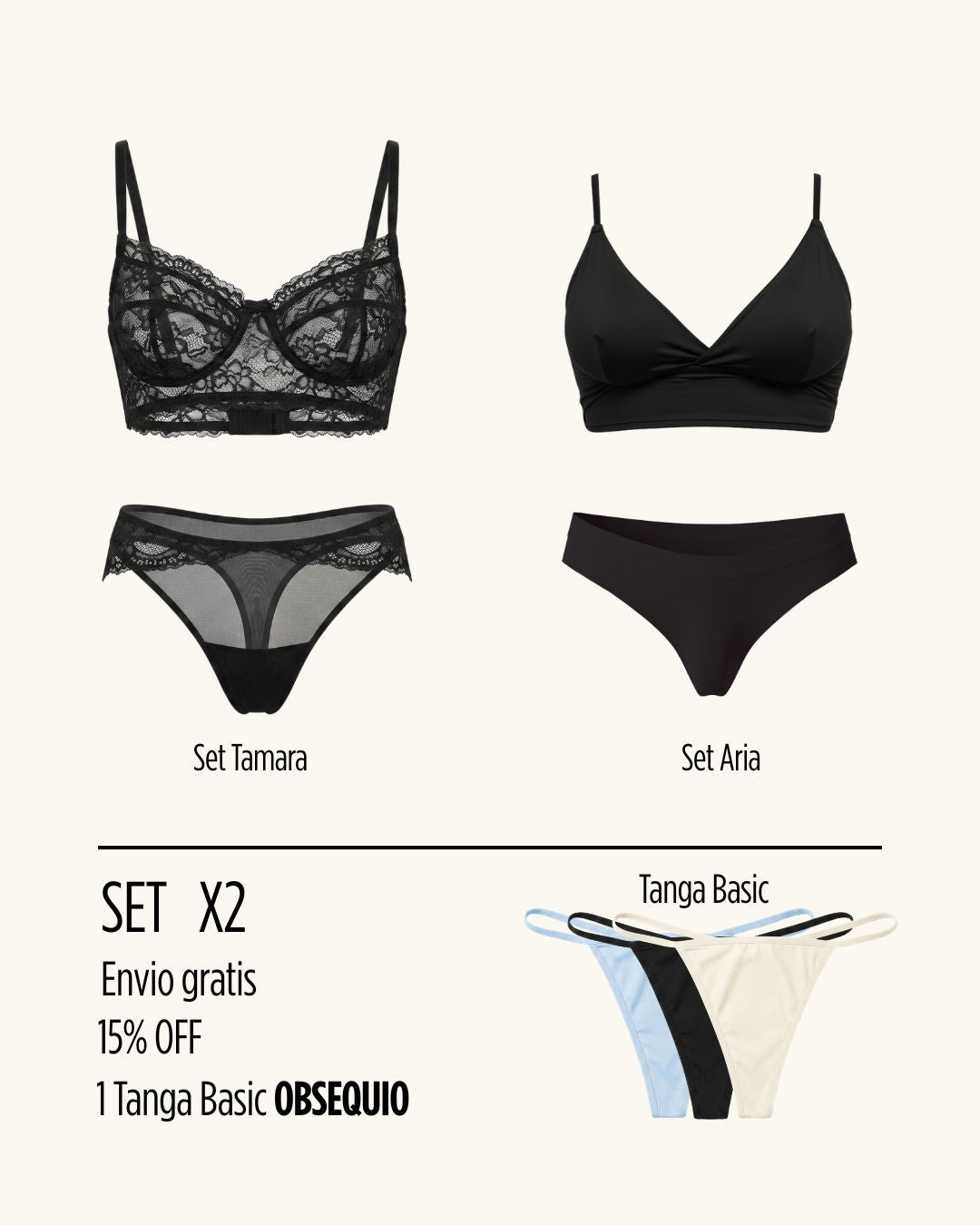 Combo Set x2 + Tanga basic obsequio + Envio gratis