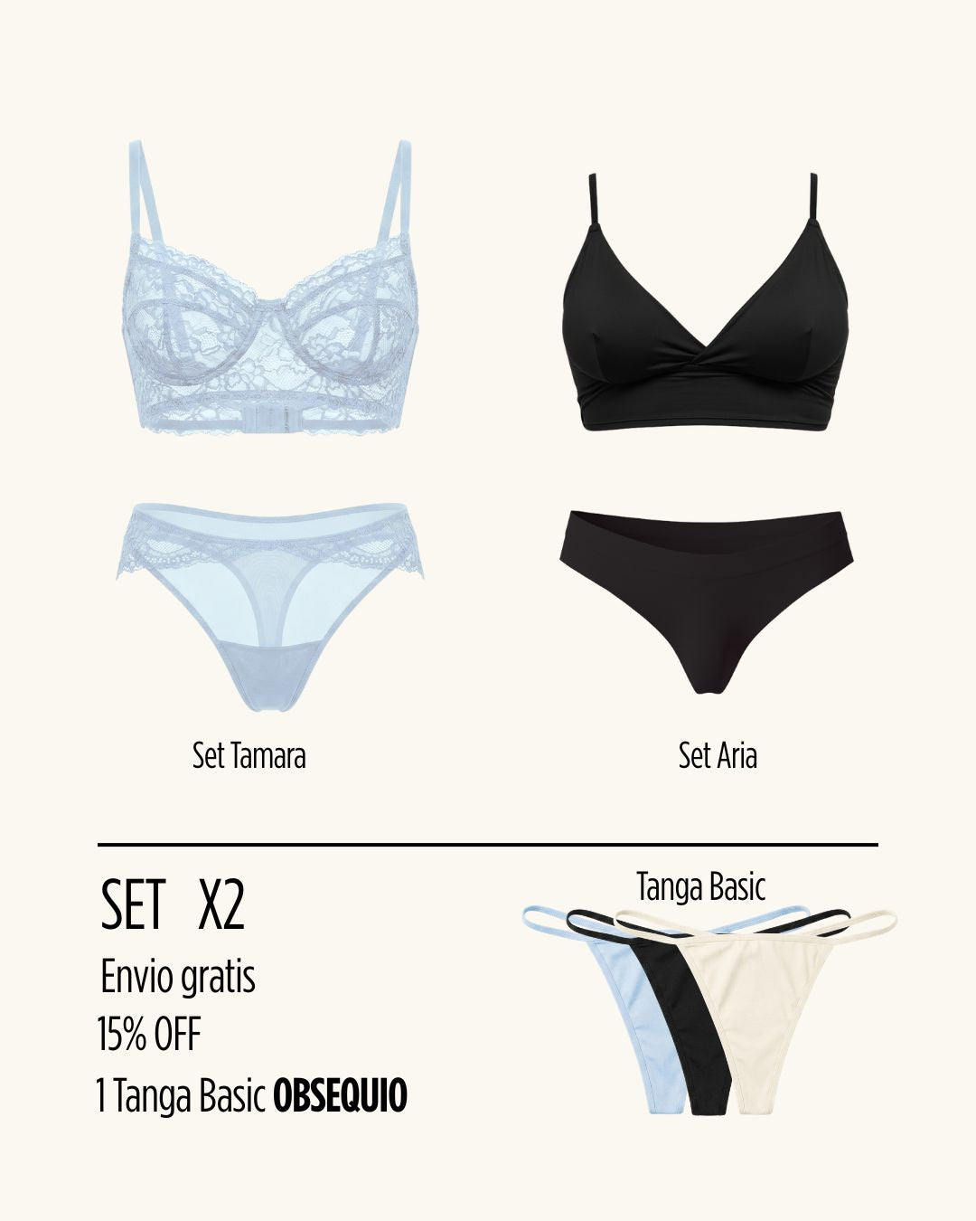 Combo Set x2 + Tanga basic obsequio + Envio gratis