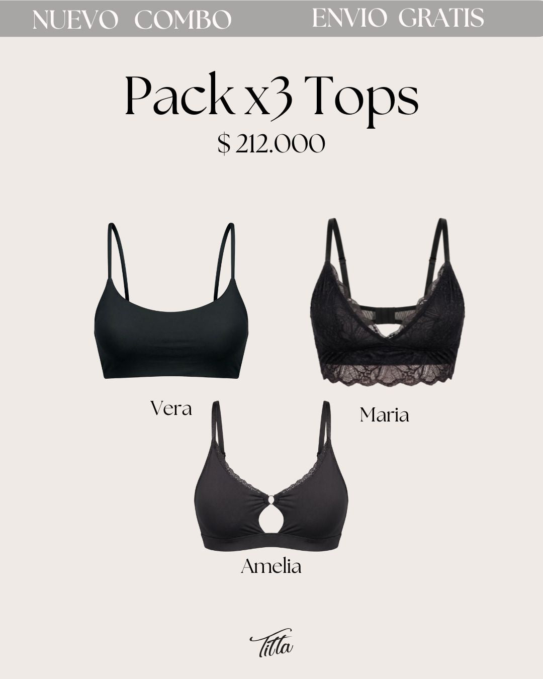 Pack x 3 Tops sin Varillas + Envio gratis