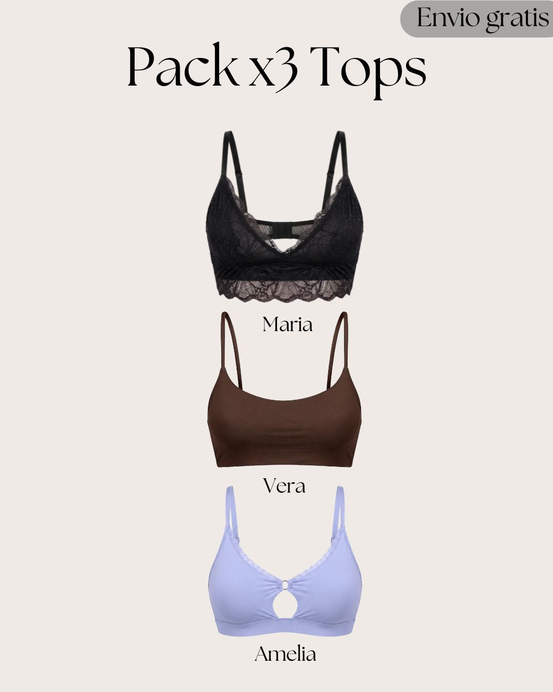 Pack x 3 Tops sin Varillas + Envio gratis