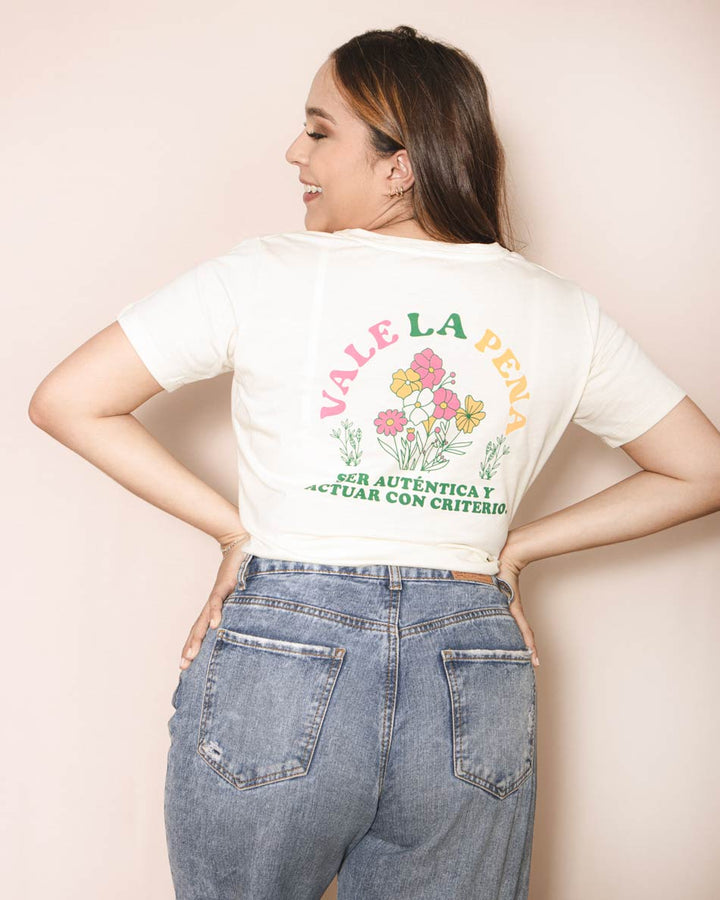 Camiseta mujer estampada - Marfil